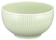 Seladonfarbene Müslischale mit geriffeltem Design, seitliche Perspektive