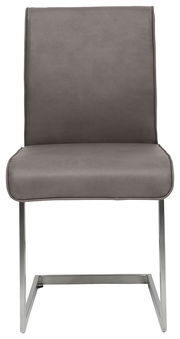 Freischwinger-Stuhl in grauem Stoff mit Metallgestell, Frontalansicht