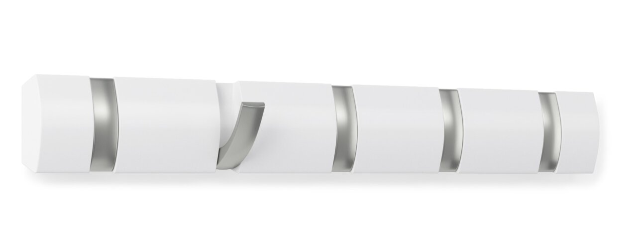 Moderne Wandgarderobe mit mehreren ausklappbaren Haken, seitliche Perspektive