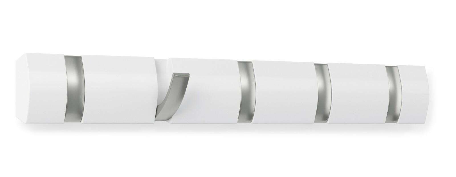 Moderne Wandgarderobe mit mehreren ausklappbaren Haken, seitliche Perspektive