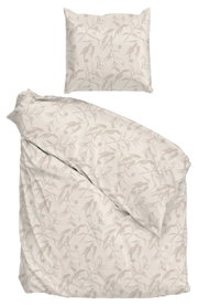 Bettwäsche-Set FIORI DI SATINADO in Creme mit floralem Muster, bestehend aus einem Kissenbezug und einem Bettdeckenbezug, aus der Vogelperspektive fotografiert.
