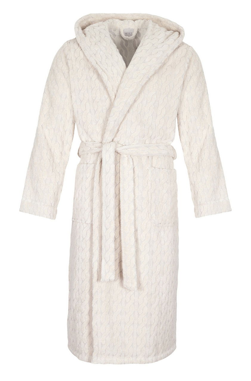 Weißer Kapuzenmantel aus der COSY KNITS Kollektion von MÖVE, frontal abgebildet