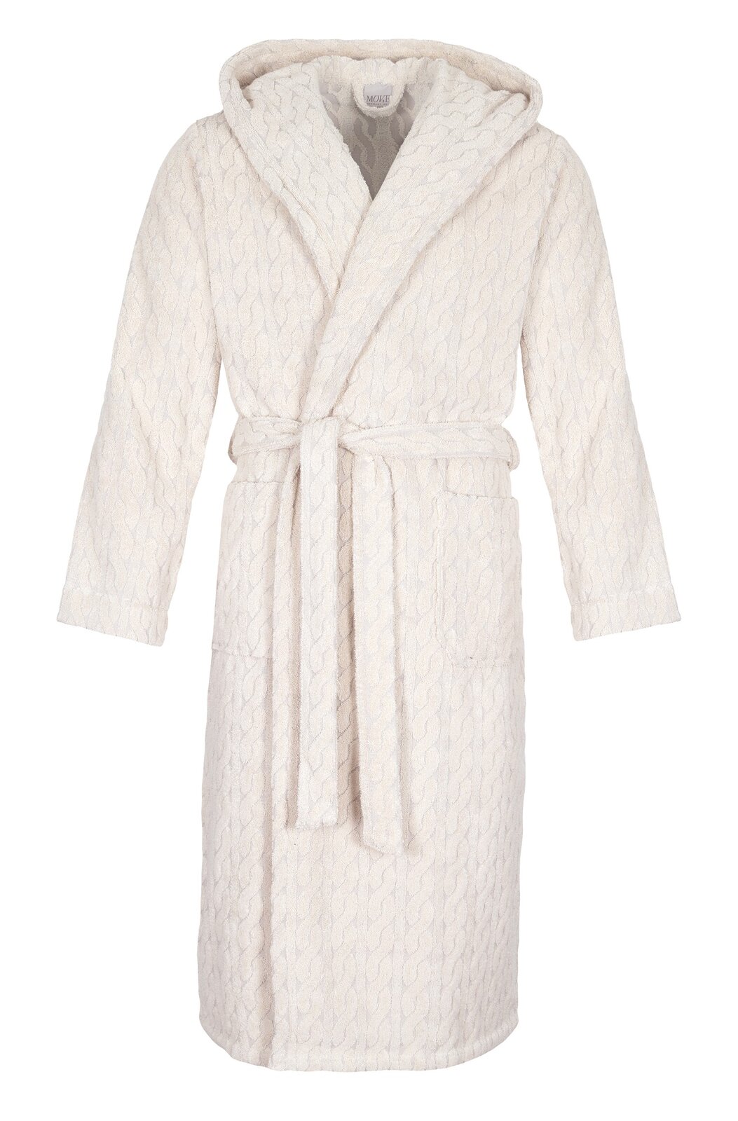 Weißer Kapuzenmantel aus der COSY KNITS Kollektion von MÖVE, frontal abgebildet