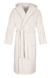 Weißer Kapuzenmantel aus der COSY KNITS Kollektion von MÖVE, frontal abgebildet