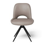 Moderner Stuhl mit grauem Polster und schwarzem Metallgestell, Frontalansicht