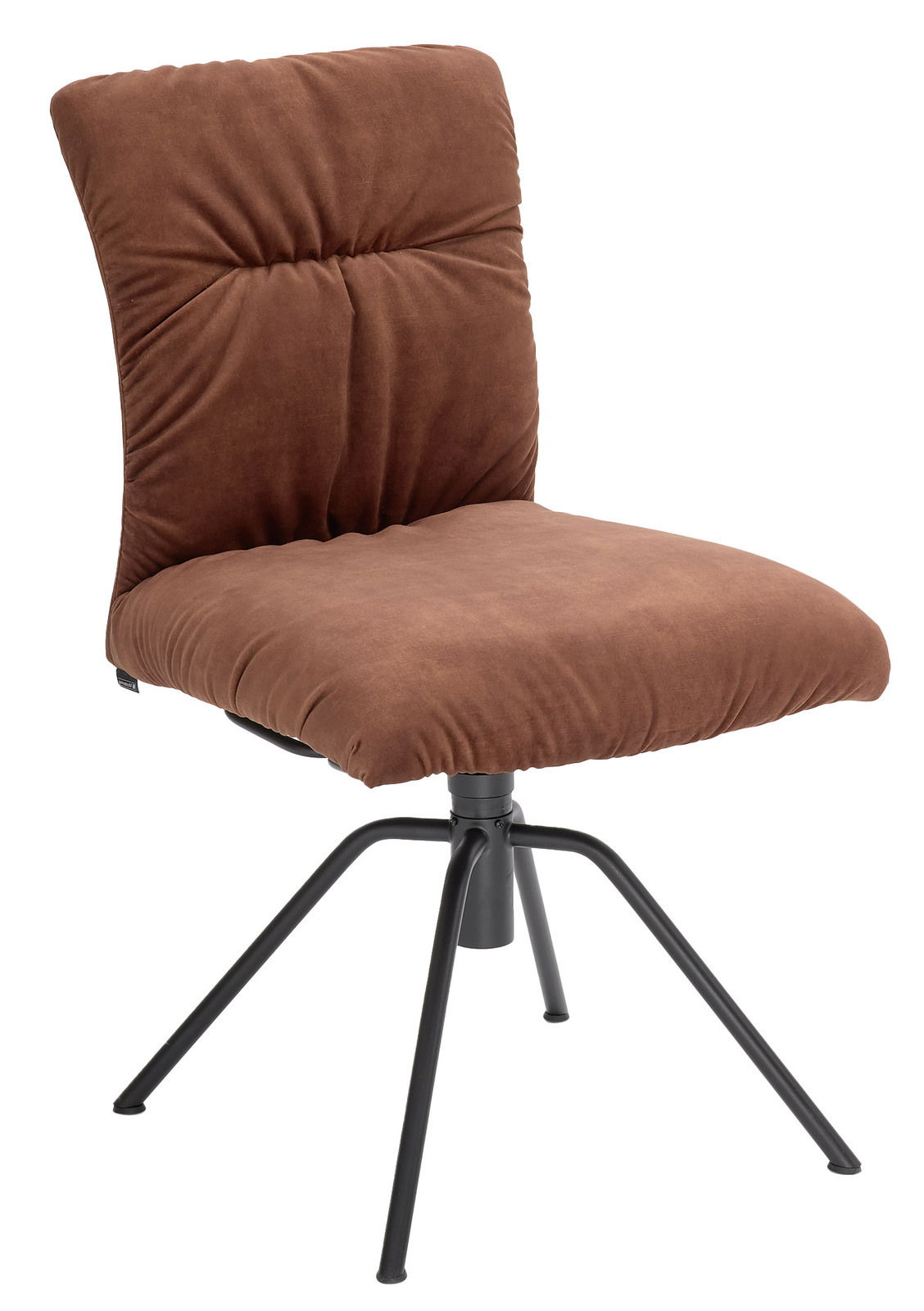 Musterring Stuhl MR HELMOND LEGERE Brauner Stuhl mit gepolsterter Rückenlehne und Sitzfläche, schwarzes Metallgestell, seitliche Perspektive