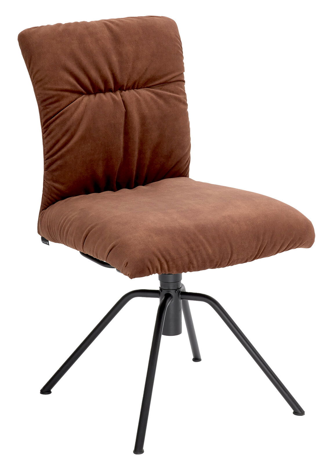Musterring Stuhl MR HELMOND LEGERE Brauner Stuhl mit gepolsterter Rückenlehne und Sitzfläche, schwarzes Metallgestell, seitliche Perspektive