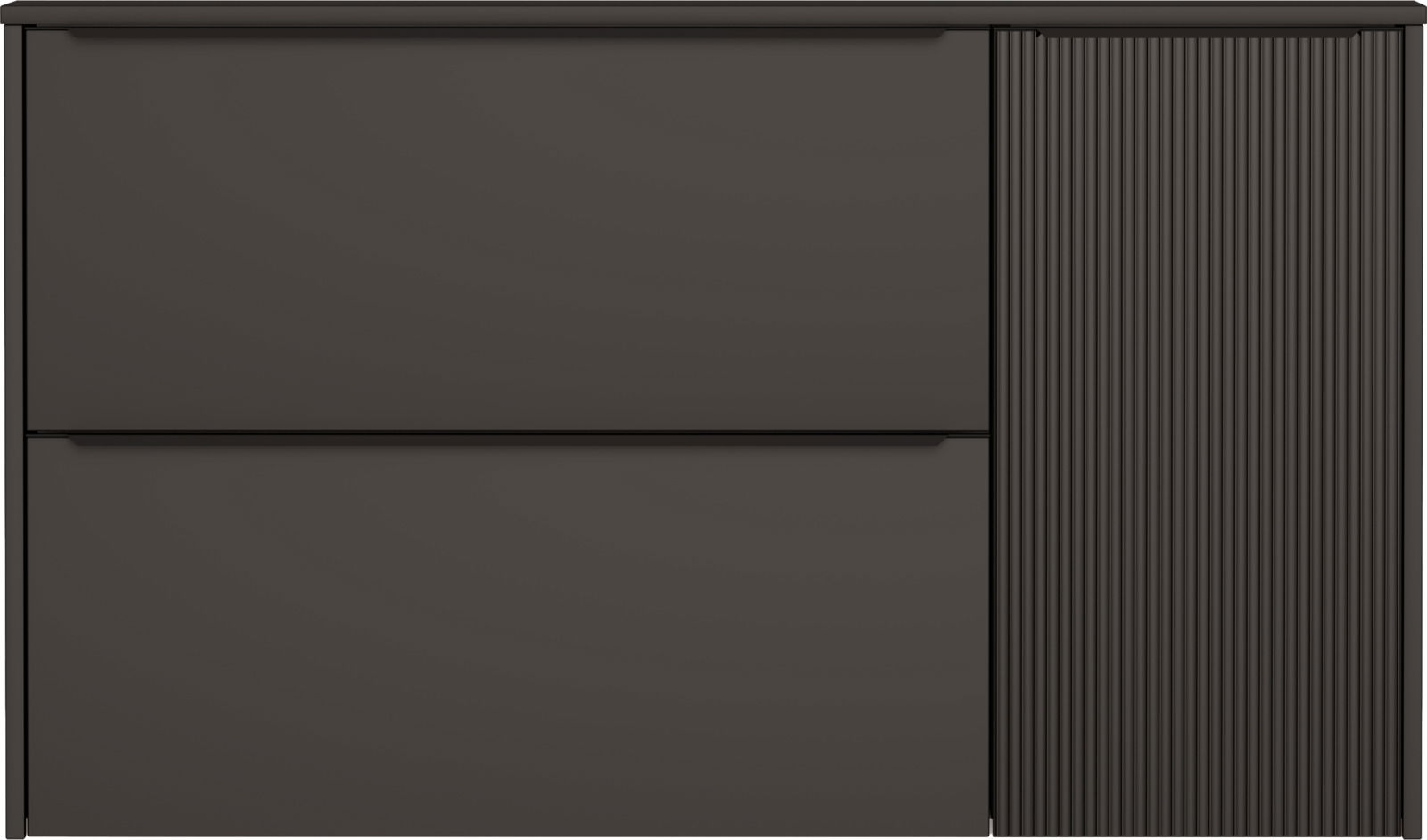 Moderner Hängeschuhschrank in dunklem Design, Frontansicht