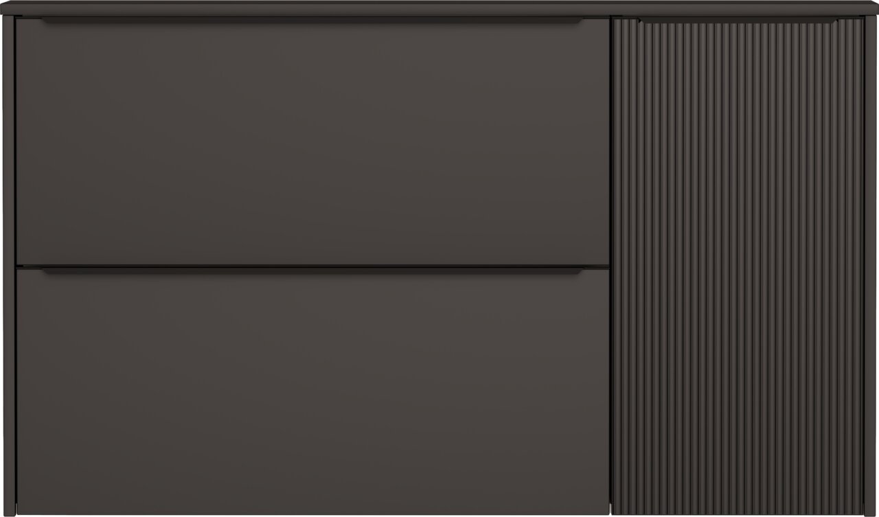 Moderner Hängeschuhschrank in dunklem Design, Frontansicht
