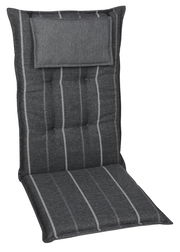 Graue Sesselauflage mit vertikalen Streifen, Ansicht von vorne.