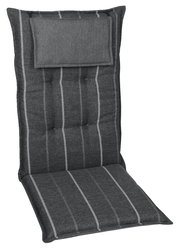 Graue Sesselauflage mit vertikalen Streifen, Ansicht von vorne.