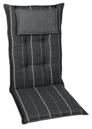 Graue Sesselauflage mit vertikalen Streifen, Ansicht von vorne.