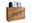 Landscape Sideboard II MERAN Frontale Ansicht eines Sideboards aus Holz mit zwei Schubladen und zwei Türen, dekoriert mit Vasen und gerahmten Bildern.