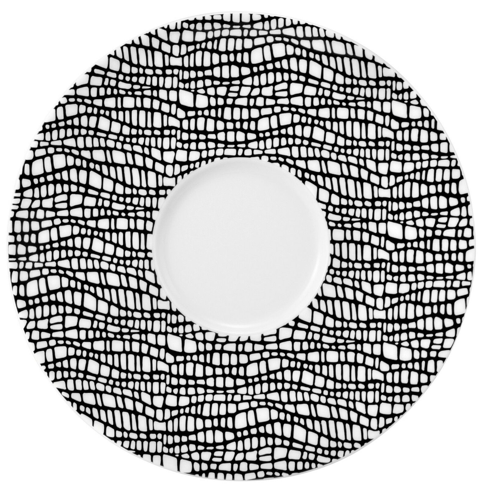 Kombi-Untertasse 16,5 cm mit schwarzem, geometrischem Muster, Draufsicht