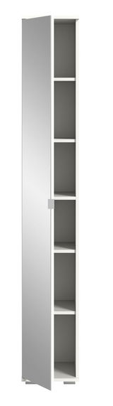 Spiegelschrank mit geöffneter Tür, zeigt mehrere Regalböden, Frontalansicht