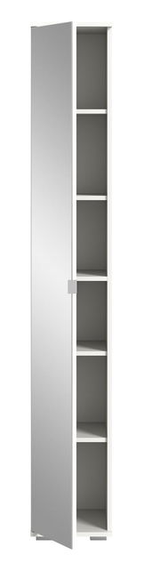 Spiegelschrank mit geöffneter Tür, zeigt mehrere Regalböden, Frontalansicht