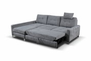 Graues Ecksofa mit ausziehbarer Liegefläche, Perspektive von vorne links