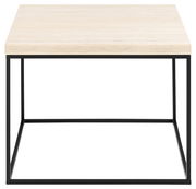 Moderner Couchtisch mit heller Holzplatte und schwarzem Metallgestell, Frontalansicht