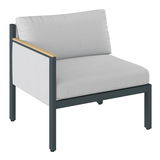 Lounge-Sofa mit linkem Armteil, grauer Stoffbezug, schwarzes Metallgestell, seitliche Perspektive