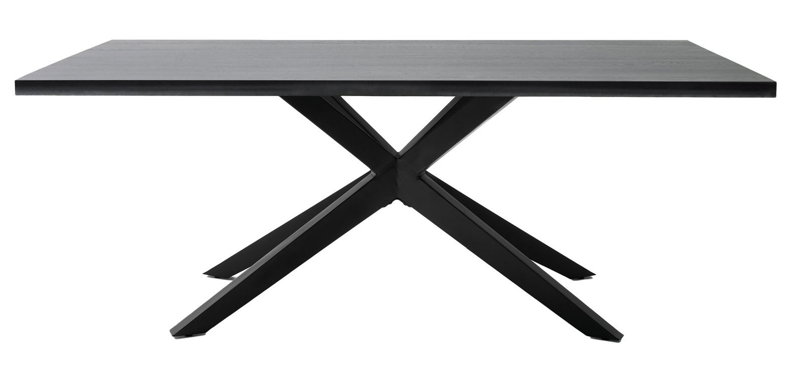 Musterring Esstisch MR TIAMA Moderner Esstisch mit schwarzem X-förmigem Metallgestell und rechteckiger Tischplatte, seitliche Perspektive.