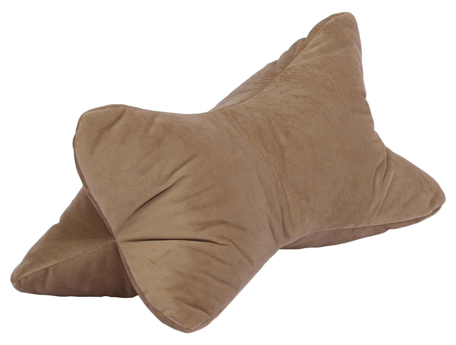 Brauner Leseknochen aus weichem Stoff, seitliche Perspektive