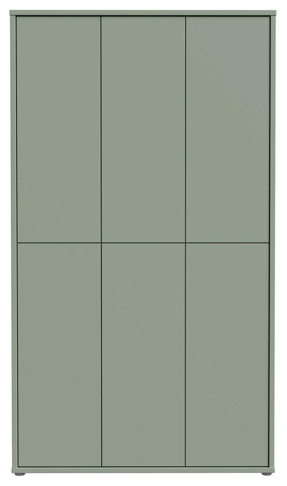 Grüner, hoher XXL-Schuhschrank mit sechs Türen, Frontalansicht