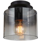 Moderne Deckenleuchte Beth mit transparentem Glaszylinder und sichtbarer Glühbirne, seitliche Perspektive