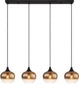 Hängeleuchte MAXY mit vier bernsteinfarbenen Glaskugeln, frontal betrachtet