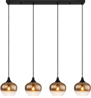 Hängeleuchte MAXY mit vier bernsteinfarbenen Glaskugeln, frontal betrachtet