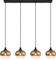 Hängeleuchte MAXY mit vier bernsteinfarbenen Glaskugeln, frontal betrachtet