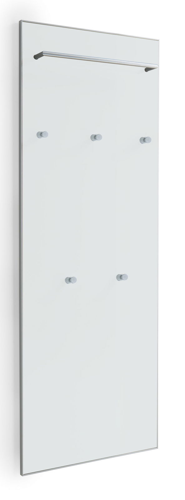 VOSS XL-Garderobenpaneel flach SANTINA XL-Garderobenpaneel flach aus der Serie SANTINA von VOSS, seitliche Perspektive, mit mehreren Haken und einer oberen Stange.