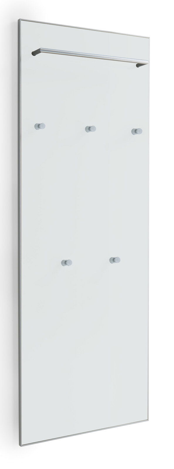 VOSS XL-Garderobenpaneel flach SANTINA XL-Garderobenpaneel flach aus der Serie SANTINA von VOSS, seitliche Perspektive, mit mehreren Haken und einer oberen Stange.