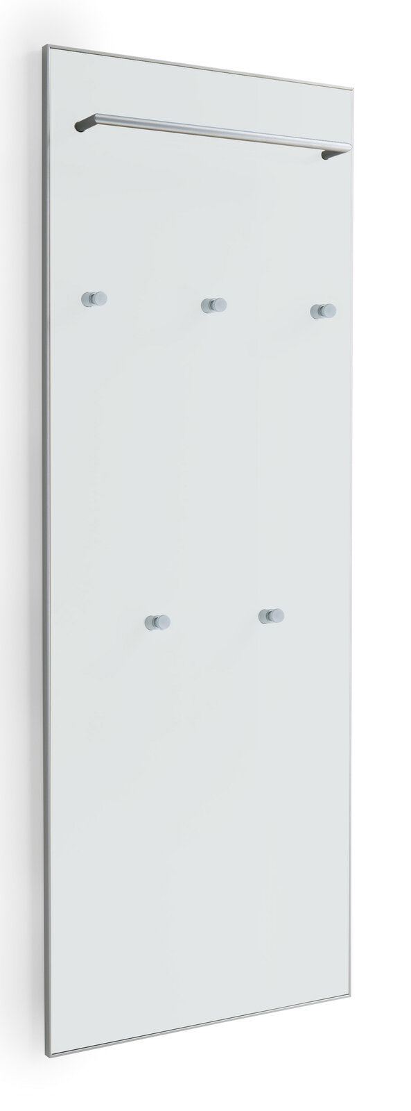 VOSS XL-Garderobenpaneel flach SANTINA XL-Garderobenpaneel flach aus der Serie SANTINA von VOSS, seitliche Perspektive, mit mehreren Haken und einer oberen Stange.