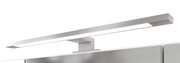 Moderne LED-Leuchte auf einem Spiegelschrank, seitliche Perspektive