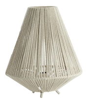 Tischleuchte mit weißem, geflochtenem Lampenschirm aus Seil, seitliche Perspektive