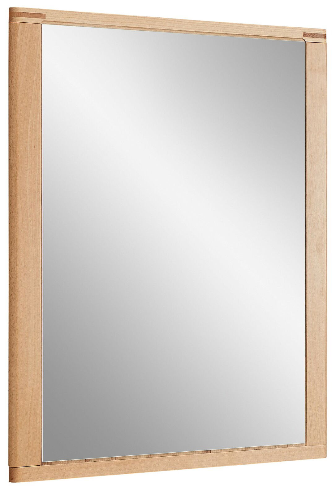 Rechteckiger Spiegel mit Holzrahmen, seitliche Perspektive