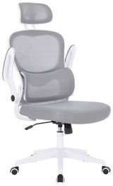 Moderner grauer Drehstuhl mit ergonomischem Design, Seitenansicht