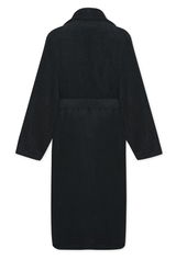 Rückansicht eines schwarzen Bademantels mit Schalkragen in Größe XS