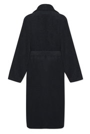 Rückansicht eines schwarzen Bademantels mit Schalkragen in Größe XS