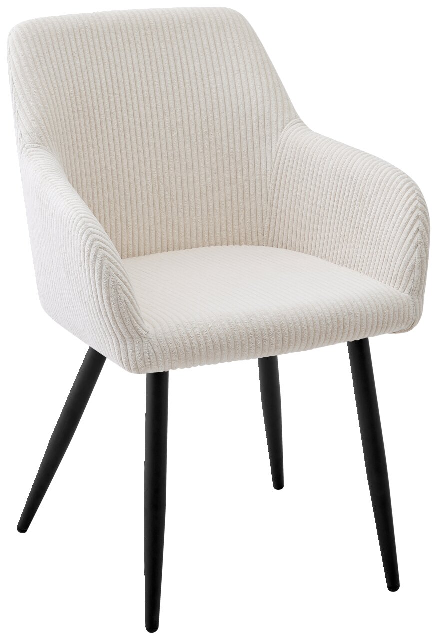 Ti´me Armlehnstuhl CARSTEN Moderner Armlehnstuhl mit cremefarbenem, geripptem Stoffbezug und schwarzen Metallbeinen, seitliche Perspektive