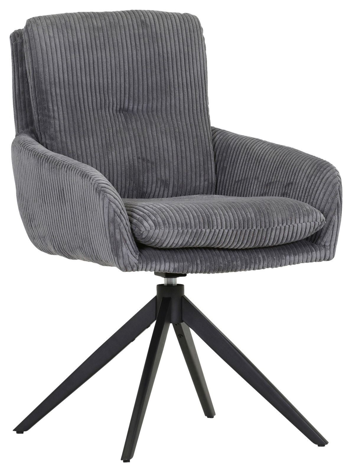 Z2 Armlehnstuhl ALMA Grauer Armlehnstuhl mit geripptem Stoffbezug und schwarzem Metallgestell, seitliche Perspektive