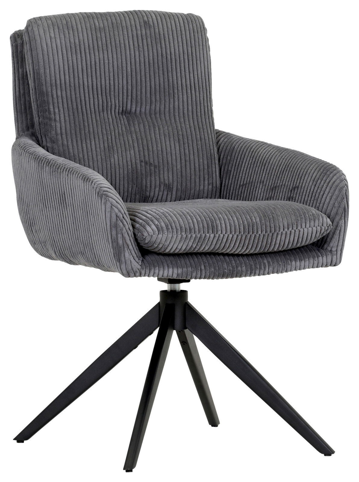 Z2 Armlehnstuhl ALMA Grauer Armlehnstuhl mit geripptem Stoffbezug und schwarzem Metallgestell, seitliche Perspektive