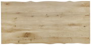 Holztischplatte in natürlicher Holzoptik, rechteckig, aus der Vogelperspektive fotografiert.