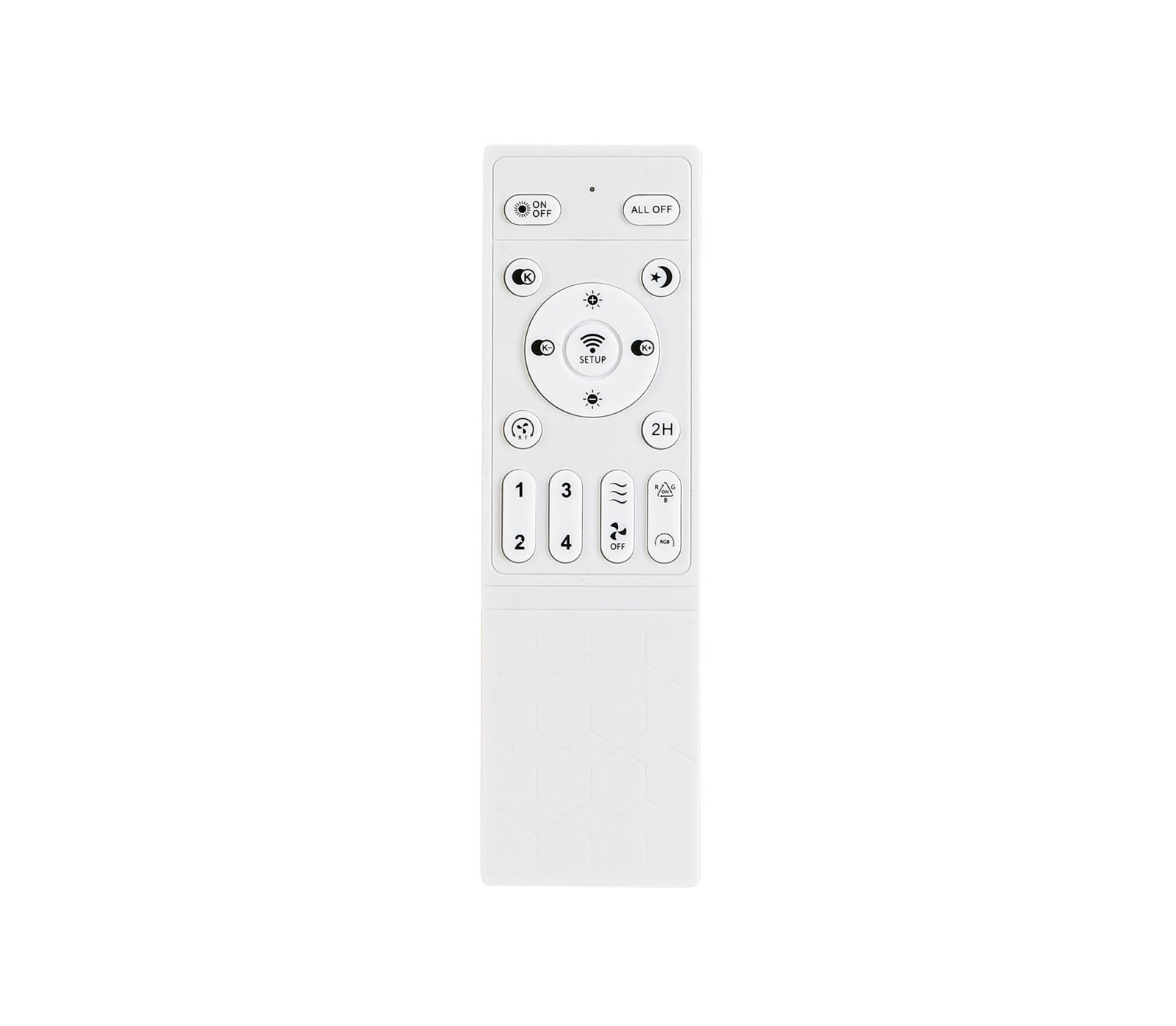 Weiße Fernbedienung für Deckenventilator, frontal abgebildet