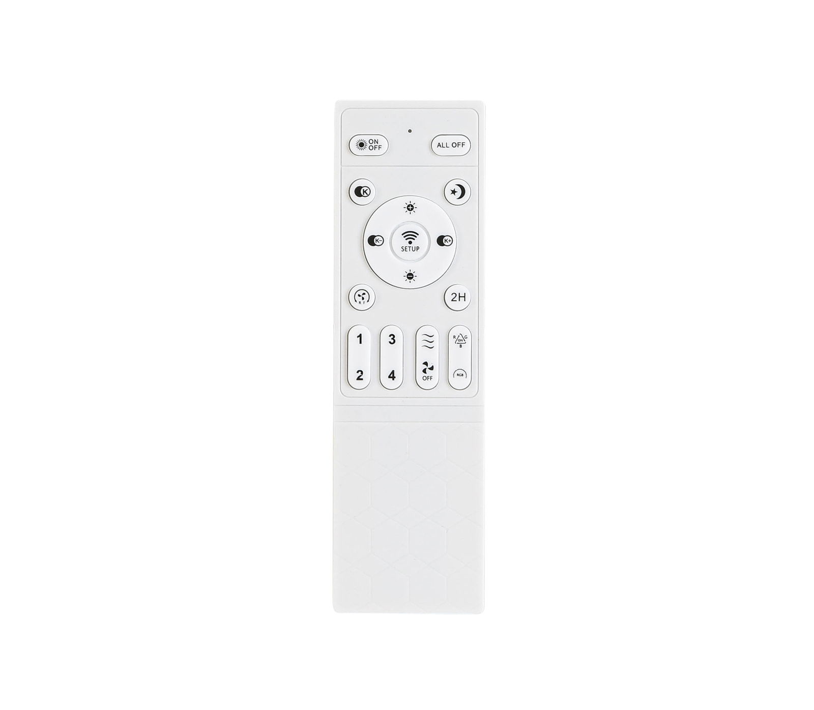 Weiße Fernbedienung für Deckenventilator, frontal abgebildet