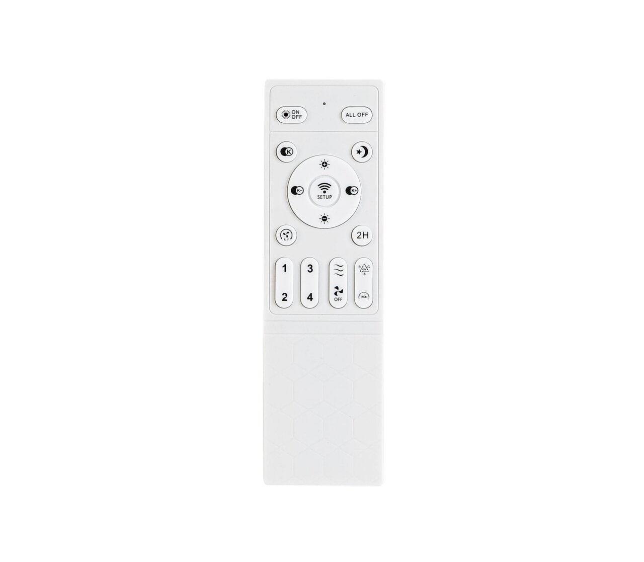 Weiße Fernbedienung für Deckenventilator, frontal abgebildet