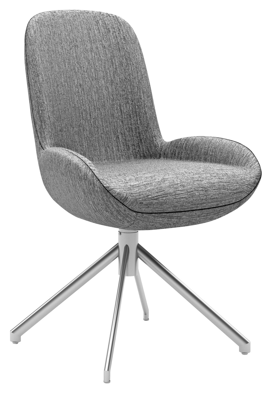 Musterring Stuhl MR HELVIN Moderner Stuhl mit braunem Stoffbezug und silbernem Metallgestell, seitliche Perspektive