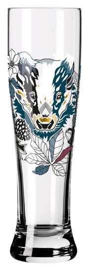 Weizenglas mit kunstvollem Tier- und Pflanzenmotiv, Frontalansicht