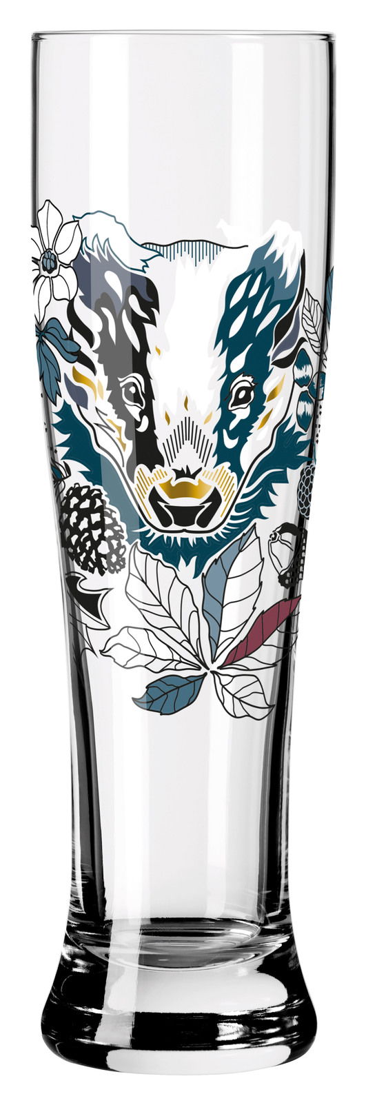 Weizenglas mit kunstvollem Tier- und Pflanzenmotiv, Frontalansicht
