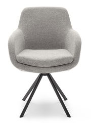 Grauer Armlehnstuhl mit schwarzem Metallgestell, Frontalansicht